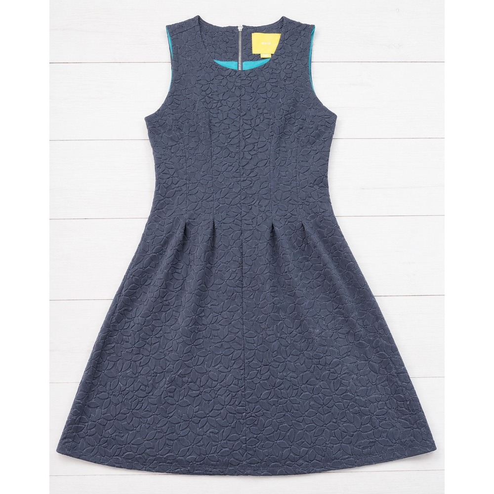 Maeve Anthropologie Sleeveless Fit & Flare Dress Navy Blue Floral Matelasse S
